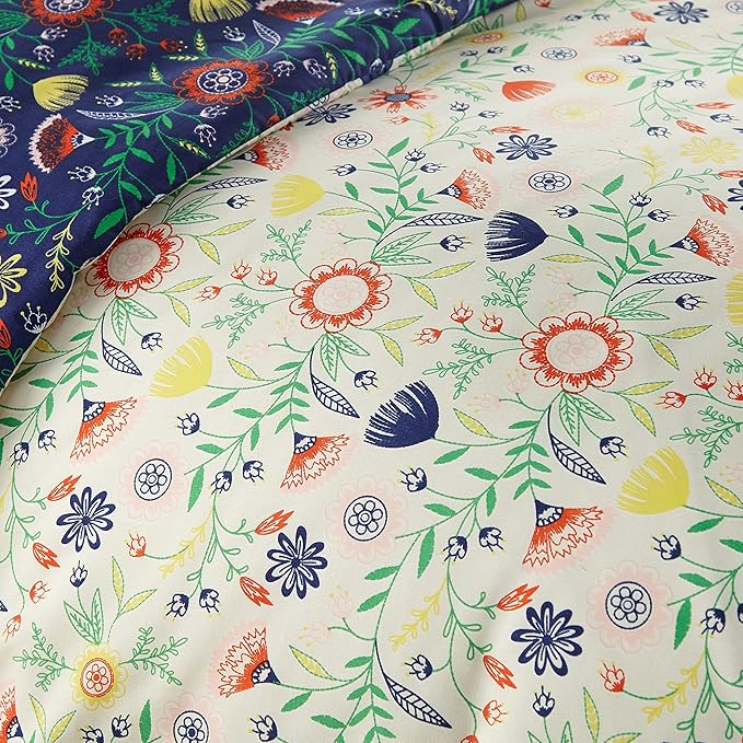 Southshore Fine Living, Inc. Oversized Twin Comforter Bedding Set, Down Alternative Boho Bedspread, Reversible Print is 2 Colors in 1, Twin/Twin XL Comforter & Matching Sham, Blue & Cream - LeafyLoom