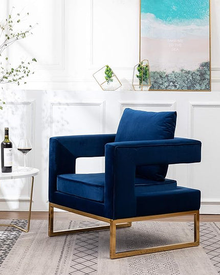 Roundhill Furniture Lenola Upholstered Accent Arm Chair, Blue 29.75D x 27.5W x 34.5H Inch - LeafyLoom