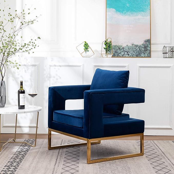 Roundhill Furniture Lenola Upholstered Accent Arm Chair, Blue 29.75D x 27.5W x 34.5H Inch - LeafyLoom