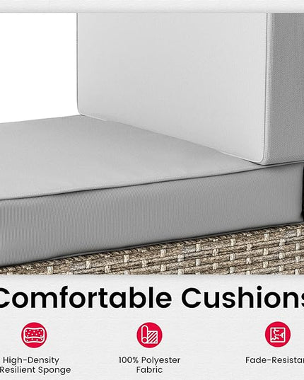 Pamapic Outdoor Sectional Furniture for 6,Wicker Patio Furniture,All-Weather Gray PE Rattan Sectional Sofa, Conversation Set with Washable Cushions Covers and Coffee Table for Garden Poolside - LeafyLoom