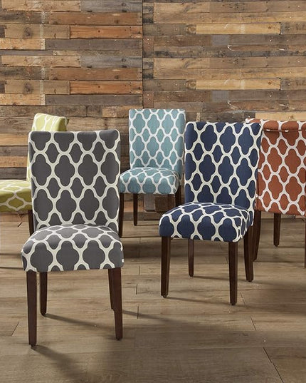 HomePop Parsons Classic Upholstered Accent Dining Chair, Set of 2, Navy and Cream Geometric - LeafyLoom