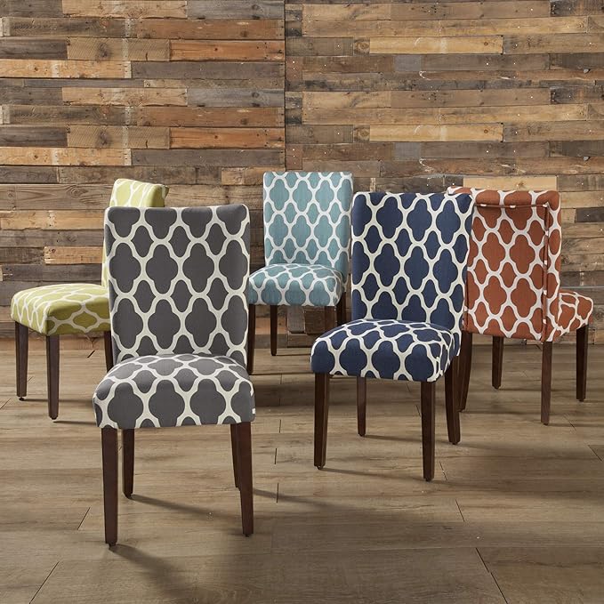 HomePop Parsons Classic Upholstered Accent Dining Chair, Set of 2, Navy and Cream Geometric - LeafyLoom