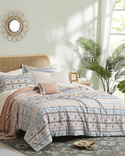 CASAAGUSTO Twin Comforter Set, 6 Pieces Terrcotta Boho Comforter Set, Microfiber Cozy Bohomian Bedding Set with Decor Pillow, Lightweight Breathable for All Seasons - LeafyLoom