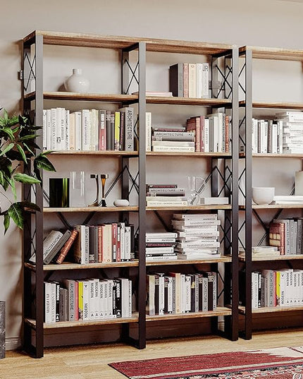 IRONCK Bookshelves Double Wide 6-Tier 76" H, Open Large Bookcase, Industrial Style Shelves for Home Office, Easy Assembly - LeafyLoom