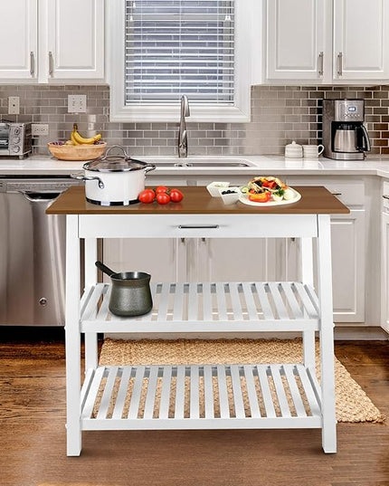 Casual HOME Kitchen Island with Solid American Top, White & Cherry Natural - LeafyLoom