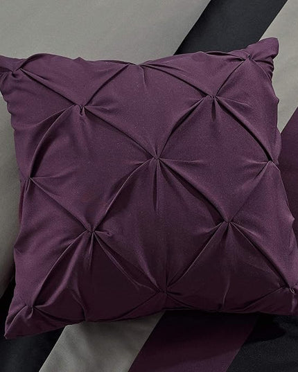 Chezmoi Collection Napa 7-Piece Luxury Leaves Scroll Embroidery Bedding Comforter Set (Queen, Purple/Black/Gray) - LeafyLoom