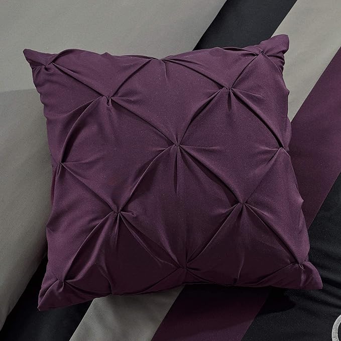 Chezmoi Collection Napa 7-Piece Luxury Leaves Scroll Embroidery Bedding Comforter Set (Queen, Purple/Black/Gray) - LeafyLoom