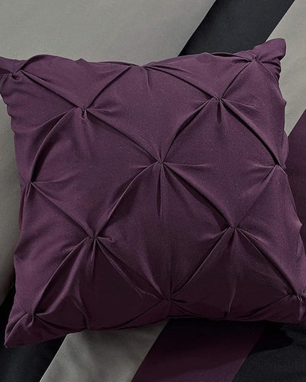 Chezmoi Collection Napa 7-Piece Luxury Leaves Scroll Embroidery Bedding Comforter Set (King, Purple/Black/Gray) - LeafyLoom
