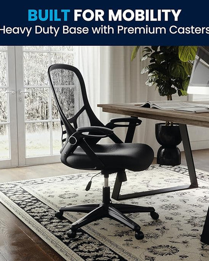 Flash Furniture Porter High Back Black Mesh Ergonomic Swivel Office Chair with Black Frame and Flip-up Arms - LeafyLoom