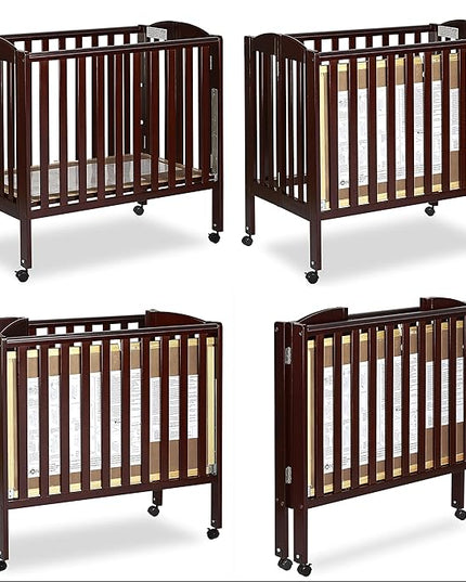 3 in 1 Portable Folding Stationary Side Crib in Espresso, Greenguard Gold Certified , 41x26x40 Inch (Pack of 1) - LeafyLoom