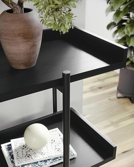 Martha Stewart Emmett 3 Shelf Bookcase with Vertical Metal Frame, Home Office Storage Display Unit, 35"H, Black Wood Grain/Oil Rubbed Bronze - LeafyLoom