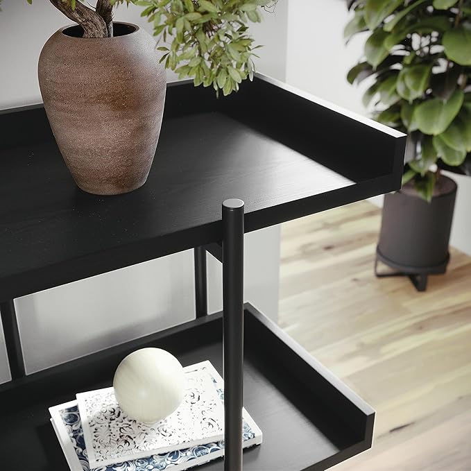 Martha Stewart Emmett 3 Shelf Bookcase with Vertical Metal Frame, Home Office Storage Display Unit, 35"H, Black Wood Grain/Oil Rubbed Bronze - LeafyLoom