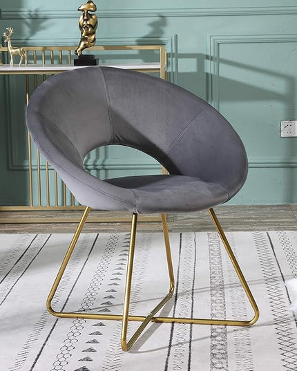 Roundhill Furniture Slatina Silky Velvet Upholstered Accent Chair with Gold Tone Finished Base, 25D x 28W x 31.5H in, Gray - LeafyLoom