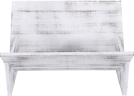 MyGift Shabby Whitewashed Wood Bookcase with Tilted Design, Decorative Storage Organizer Display Bookshelf - LeafyLoom