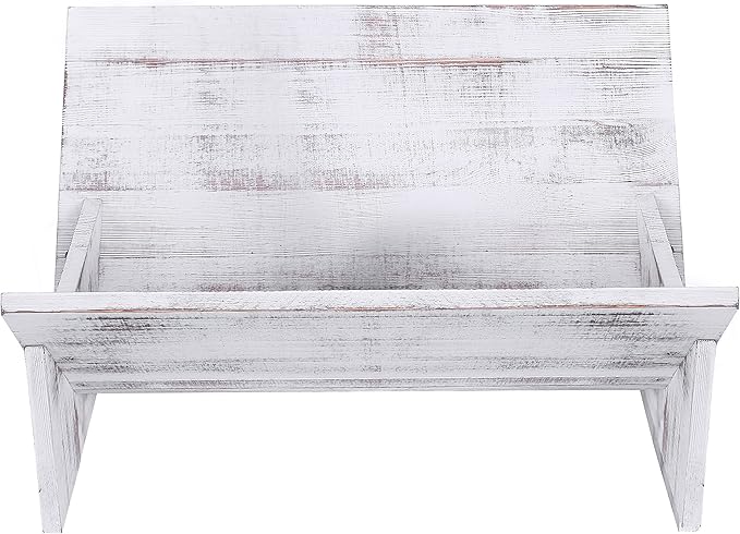 MyGift Shabby Whitewashed Wood Bookcase with Tilted Design, Decorative Storage Organizer Display Bookshelf - LeafyLoom