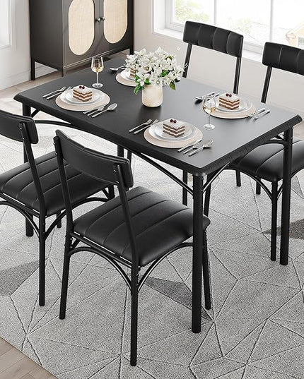 GAOMON Dining Table Set for 4, Kitchen Table and Chairs for 4 with Upholstered Chairs, 5 Piece Dining Room Table Set, Rectangular Kitchen Table Set for Small Space, Apartment, Studio, Rustic Black - LeafyLoom