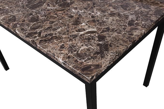 Roundhill Furniture Noyes Metal Dining Table with Laminated Faux Marble Top - LeafyLoom