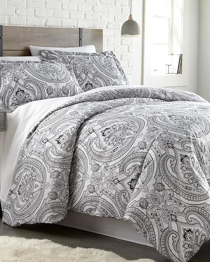 Southshore Fine Living, Inc. Oversized Full/Queen Comforter Bedding Set, Down Alternative Boho Bedspread, Paisley Print Comforter, Full Size/Queen with 2 Matching Shams, Pure Melody Black - LeafyLoom
