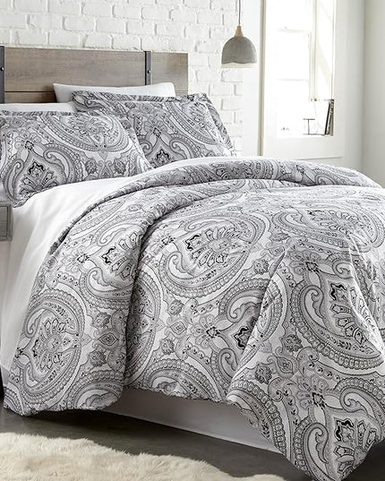 Southshore Fine Living, Inc. Oversized King Comforter Bedding Set, Down Alternative Boho Bedspread, Paisley Print Comforter, King/California King with 2 Matching Shams, Pure Melody Black - LeafyLoom