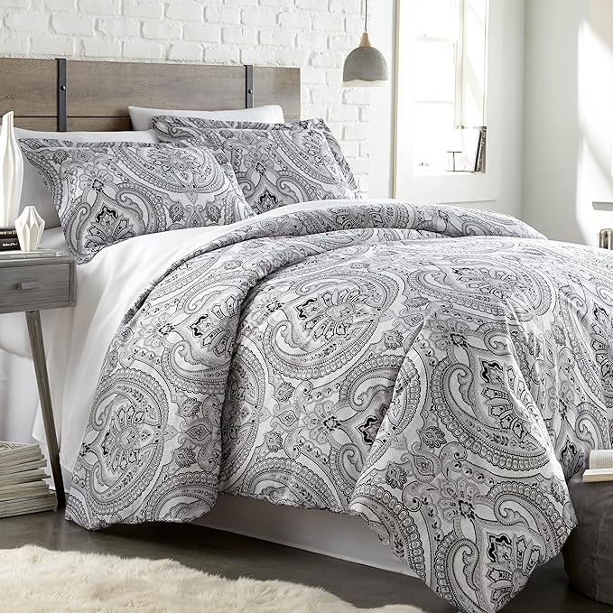 Southshore Fine Living, Inc. Oversized King Comforter Bedding Set, Down Alternative Boho Bedspread, Paisley Print Comforter, King/California King with 2 Matching Shams, Pure Melody Black - LeafyLoom
