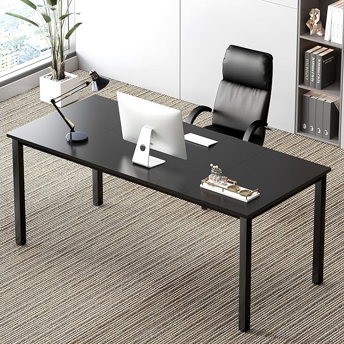 Need 70.8 Inch Executive Office Desk, Large Stylish Computer Desk, Simple Study Writing Desk, Workstation Business Furniture for Home Office, Black - LeafyLoom