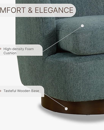 Swivel Accent Chair Modern Barrel Armchair with Wood Base for Bedroom Reading Waiting Living Room, Dark sage Green - LeafyLoom