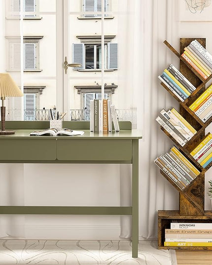 Hoctieon 6 Tier Tree Bookshelf, Tall Bookcase with Drawer, Freestanding Book Shelf, Display Floor Standing Storage Shelf, Book Organizer Shelves for Home Office, Rustic Brown - LeafyLoom