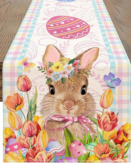 Easter Table Runner 72 Inch Easter Bunny Eggs Table Runner Buffalo Plaid Check Decor for Kitchen Dining Table Home Party Decorations Unibyby