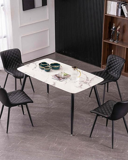 YOUTASTE Black Dining Chairs Set of 2 Mid Century Modern PU Leather Diamond Upholstered Accent Guest Dinner Chair with Back Metal Legs for Kitchen Living Reception Waiting Room - LeafyLoom