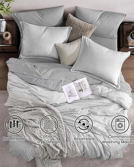 Monbix Full Size Comforter Set, Grey Bedding Comforter for Full Size Bed Set Reversible, Bedding Sets Full 7 Pieces, Cationic Dyeing Bed in a Bag with Comforter, Sheets, Pillowcases & Shams - LeafyLoom