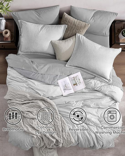 Monbix Queen Size Comforter Set, Grey Bedding Comforter for Queen Size Bed Set Reversible, Queen Comforter Set 7 Pieces, Cationic Dyeing Bed in a Bag with Comforter, Sheets, Pillowcases & Shams - LeafyLoom