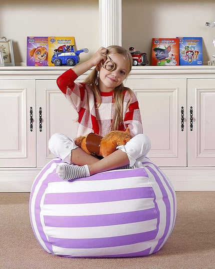 Aubliss Stuffed Animal Bean Bag Storage Chair (Purple/White Striped, Medium (32'')) - LeafyLoom