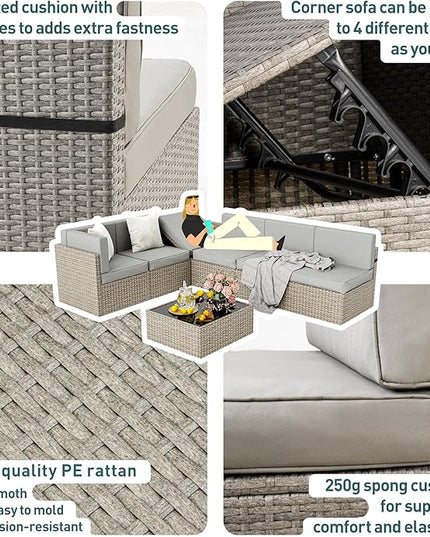 Pamapic Patio Furniture Set, 7 Pieces Modular Outdoor Sectional,Wicker Patio Sectional Sofa Conversation Set, Rattan Sofa with Coffee Table and Washable Cushions Covers, Grey Rattan(Grey Cushions) - LeafyLoom