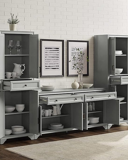 Crosley Furniture Tara 3-Piece Sideboard and Pantry Set, Distressed Gray - LeafyLoom