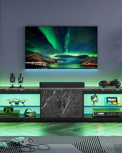 Bestier 80 Inch TV Stand for 65/75/85 inch TVs, Modern LED Entertainment Center with Storage Cabinet, Adjustable Glass Shelves ＆ Cable Management, Gaming TV Console Table for Living Room, Black Marble - LeafyLoom