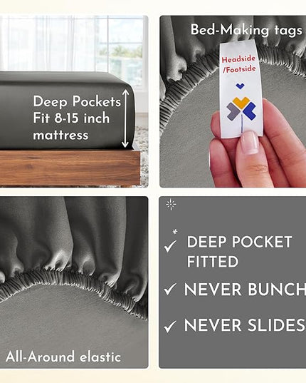 California Design Den Soft 100% Cotton Sheets, Twin XL Sheets Set, 3 Pieces, 400 Thread Count Sateen, Bedding, Dorm Rooms & Adults, Deep Pocket Sheets, Cooling Sheets (Grey) - LeafyLoom