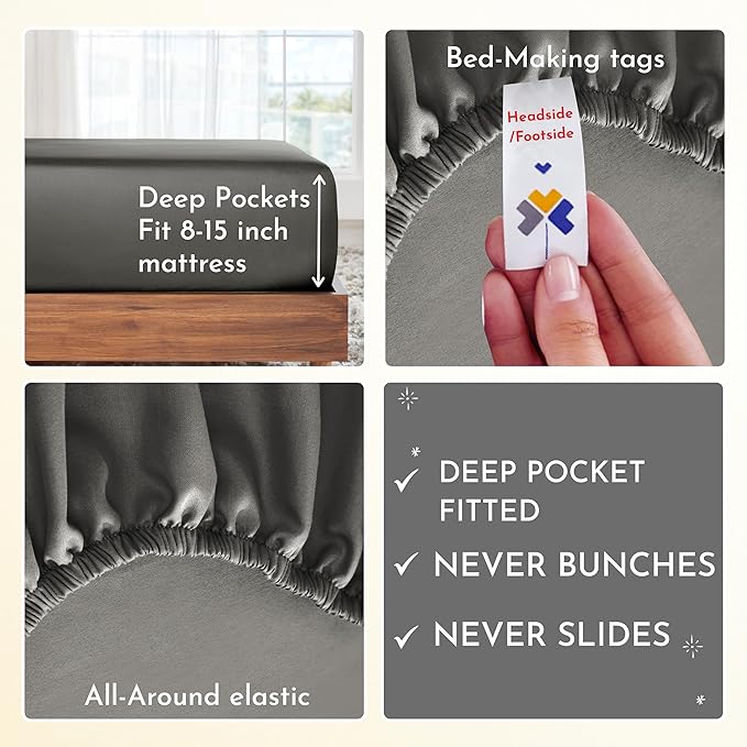 California Design Den Soft 100% Cotton Sheets, Twin XL Sheets Set, 3 Pieces, 400 Thread Count Sateen, Bedding, Dorm Rooms & Adults, Deep Pocket Sheets, Cooling Sheets (Grey) - LeafyLoom