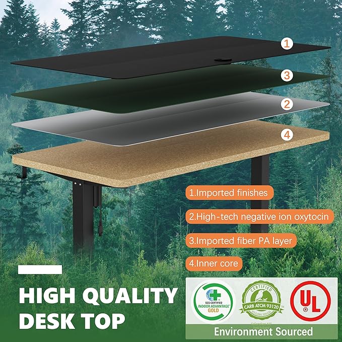 Monomi Electric Height Adjustable Standing Desk, 48x24 Inches, Ergonomic Home Office Sit/Stand Up Desk (Black Steel Frame/Black Top) - LeafyLoom