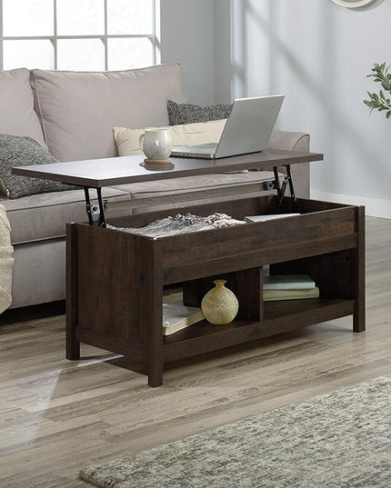 Sauder Cannery Bridge Lift-top Table, L: 43.15" x W: 19.45" x H: 19.02", Coffee Oak finish - LeafyLoom