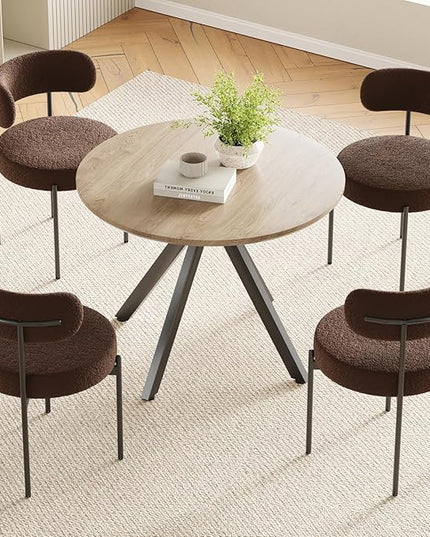 Farini Brown Dining Table for 4-6 Person,39" Round Wooden Dining Tabletop and Metal Frame for Home Kitchen Dining Desk (39 inch,100cm) - LeafyLoom