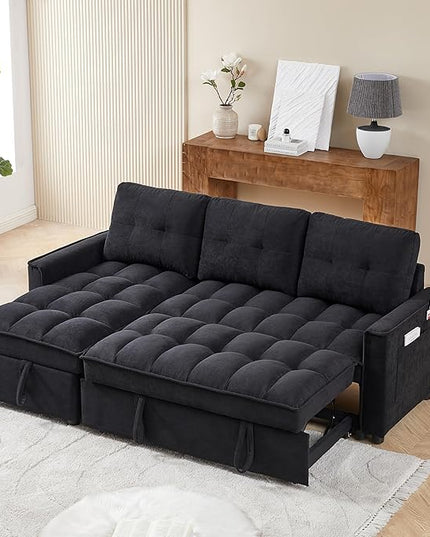 Chenille Convertible Sleeper Sectional Sofa with Reversible Storage Chaise and Pull Out Couch Bed , L Shaped Corner Sofabed with USB and tape-c Charging Ports for Living Room Office Small Places - LeafyLoom