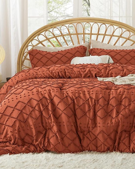 Bedsure California King Comforter Set - Terracotta Comforter, Boho Tufted Shabby Chic Bedding Comforter Set, 3 Pieces Farmhouse Bed Set for All Seasons, Fluffy Soft Bedding Set with 2 Pillow Shams - LeafyLoom