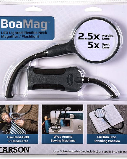 Carson BoaMag 2.5x LED Lighted Flexible Neck Magnifier and Flashlight (SM-22) - LeafyLoom