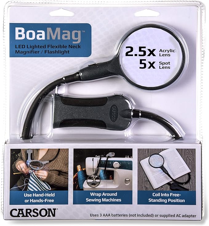 Carson BoaMag 2.5x LED Lighted Flexible Neck Magnifier and Flashlight (SM-22) - LeafyLoom