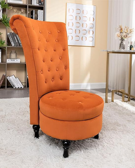 Red Orange Velvet Accent Chair for Vanity with Storage and Luxurious Upholstery, Retro Design and Versatile Usage for Livingroom, Bedroom, Lounge and Office - LeafyLoom