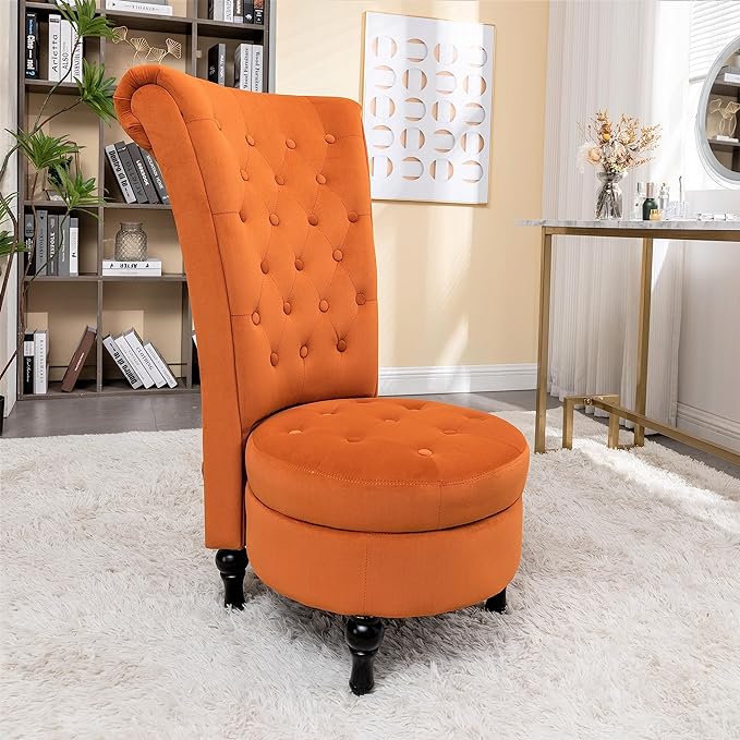 Red Orange Velvet Accent Chair for Vanity with Storage and Luxurious Upholstery, Retro Design and Versatile Usage for Livingroom, Bedroom, Lounge and Office - LeafyLoom
