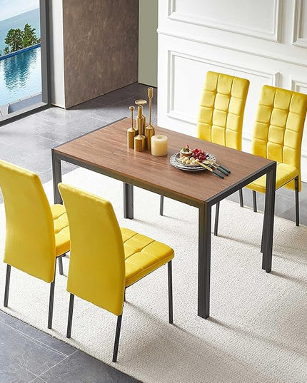NicBex Dining Table Set for 4 Kitchen Table Set 5-Piece Dining Set Including Velvet High Back Nordic Dining Chair & Creative Design MDF Dining Table for Kitchen, Dining Room, Yellow - LeafyLoom
