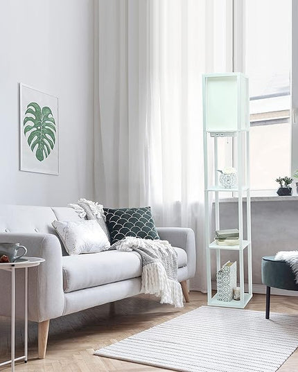 Simple Designs LF1037-WHT-LB Three Shelf Etagere Organizer Storage Floor Lamp with 2 Dual USB Ports and Charging Outlet, White, with Feit LED Bulb Included - LeafyLoom