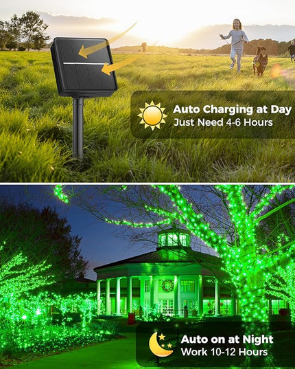 Minetom Solar String Lights Outdoor, 40FT 100 LED String Lights Solar Powered with 8 Lighting Modes, Green String Lights for St Patrick Decoration, Waterproof Solar Lights for Outside Tree Yard, Green Minetom