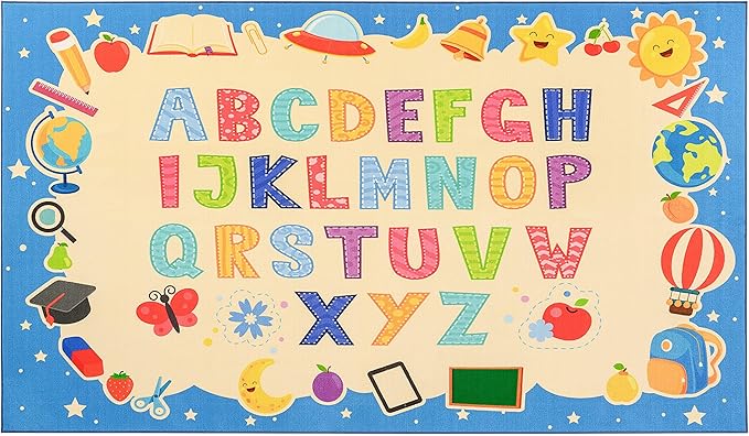 Booooom Jackson Vibrant Classroom Rug Alphabet Rug for Kids Learning and Play,ABC Rug for Kids Room Playroom Nursery,Reading Rug,Baby Toddlers Non Slip Kids Rug,Rainbow Rug,Colorful ABC Carpet Rug - LeafyLoom